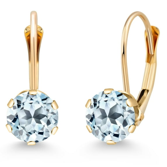 Gem Stone King 14K Yellow Gold 6MM Round Birthstone Gemstone Leverback Dangle Earrings for Women