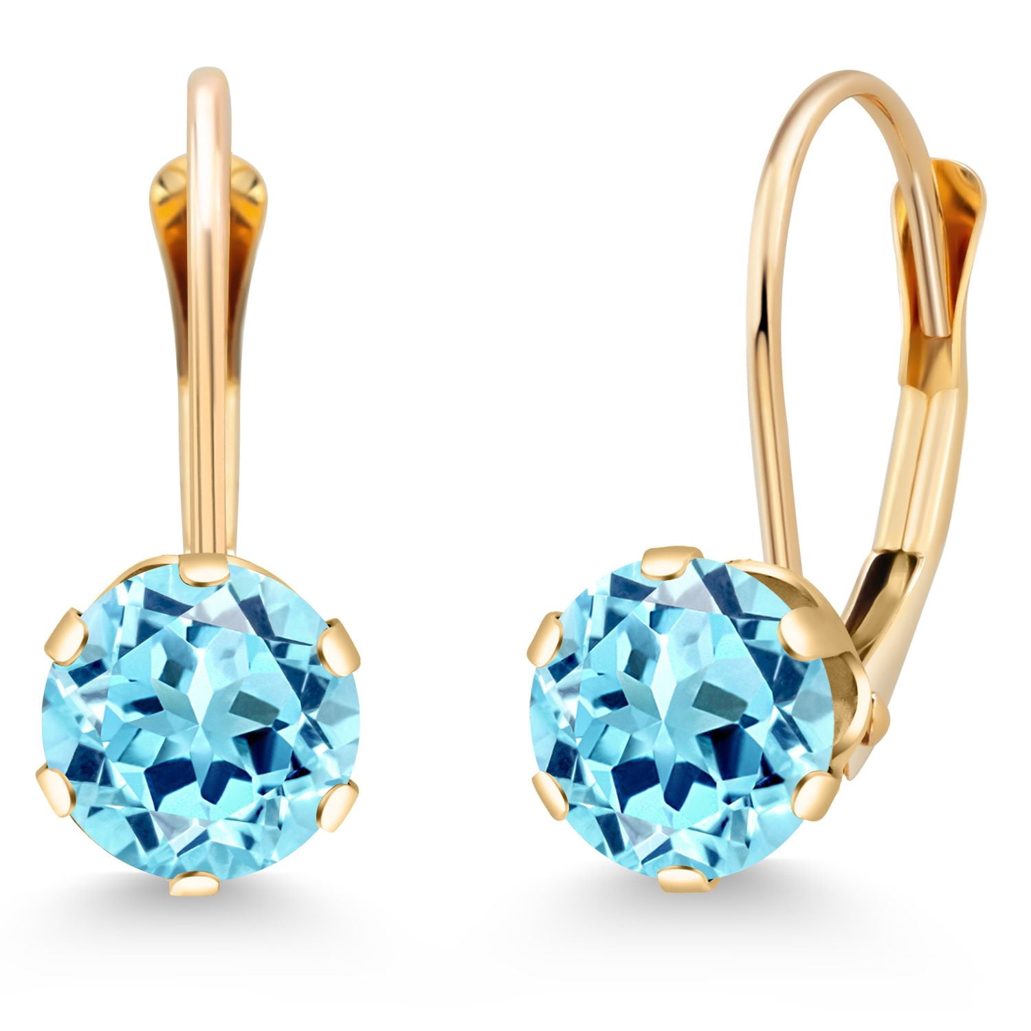 Gem Stone King 14K Yellow Gold 6MM Round Birthstone Gemstone Leverback Dangle Earrings for Women