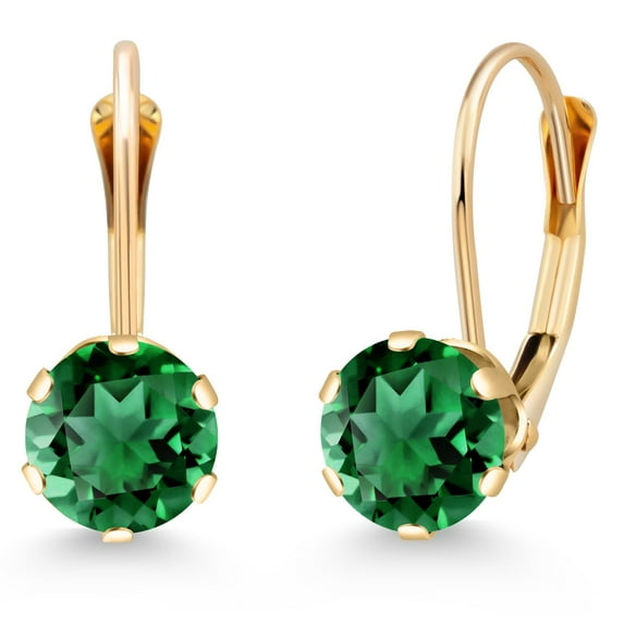 Gem Stone King 14K Yellow Gold 6MM Round Birthstone Gemstone Leverback Dangle Earrings for Women