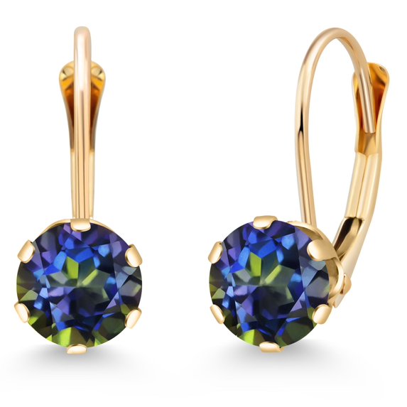 Gem Stone King 14K Yellow Gold 6MM Round Birthstone Gemstone Leverback Dangle Earrings for Women