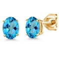 thumbnail image 1 of Gem Stone King 14K Yellow Gold American Blue Mystic Topaz Double Notch Stud Earrings | 2.00 Cttw | Gemstone November Birthstone | Oval 7X5MM | Gold Earrings for Women Men, 1 of 6