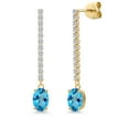 thumbnail image 1 of Gem Stone King 14K Yellow Gold American Blue Mystic Topaz and Lab Grown Diamond Dangle Earrings for Women | 2.36 Cttw | Gemstone November Birthstone | Oval 7X5MM, 1 of 6