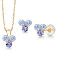 thumbnail image 1 of Gem Stone King 14K Yellow Gold Arctic Blue Zirconia and Blue Tanzanite 3 Stone Pendant and Earrings Jewelry Set for Women (1.11 Cttw, Round 3MM, with 18 inch Chain), 1 of 3