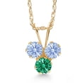 thumbnail image 1 of Gem Stone King 14K Yellow Gold Arctic Blue Zirconia and Green Zirconia 3-Stone Pendant Necklace for Women (0.33 Cttw, Gemstone, Round 3MM, 18 inch Chain), 1 of 4