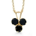 thumbnail image 1 of Gem Stone King 14K Yellow Gold Black Onyx and Black Diamond 3-Stone Pendant Necklace for Women (0.30 Cttw, Gemstone December Birthstone, Round 3MM, 18 inch Chain), 1 of 4
