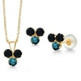 thumbnail image 1 of Gem Stone King 14K Yellow Gold Black Onyx and Blue Diamond 3-Stone Pendant and Earrings Jewelry Set for Women | 0.90 Cttw | Round 3MM | With 18 inch Chain, 1 of 3