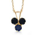 thumbnail image 1 of Gem Stone King 14K Yellow Gold Black Onyx and Blue Sapphire 3-Stone Pendant Necklace for Women (0.35 Cttw, Gemstone December Birthstone, Round 3MM, 18 inch Chain), 1 of 4