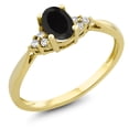 thumbnail image 1 of Gem Stone King 14K Yellow Gold Black Onyx and Diamond Engagement Ring for Women (0.39 Cttw, Oval Gemstone Birthstone, Available in Size 5, 6, 7, 8, 9), 1 of 5