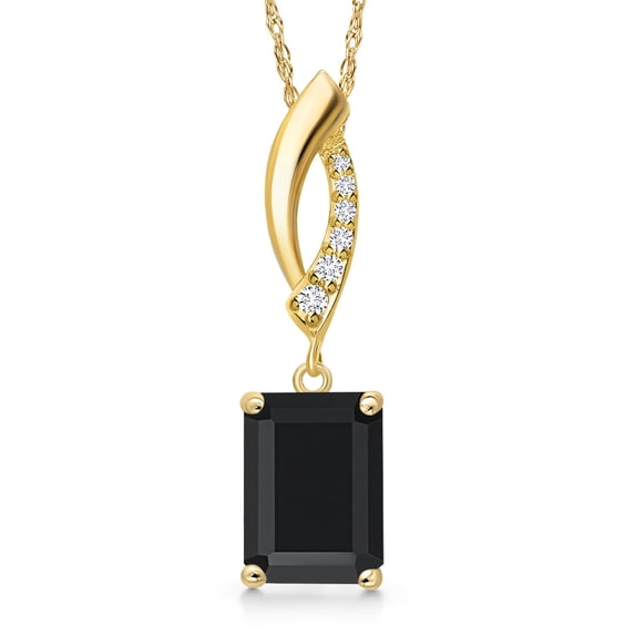 Gem Stone King 14K Yellow Gold Black Onyx and Lab Grown Diamond Pendant Necklace for Women | 2.13 Cttw | Gemstone December Birthstone | Octagon 9X7MM | With 18 inch Chain