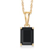 Gem Stone King 14K Yellow Gold Black Onyx Pendant Necklace | 0.97 Cttw | Gemstone December Birthstone | Octagon 7X5MM | Gold Necklace for Women | With 18 inch Gold Chain