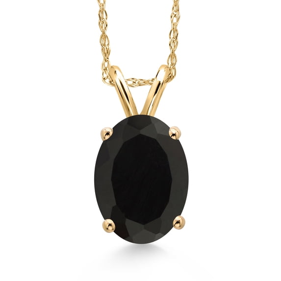 Gem Stone King 14K Yellow Gold Black Onyx Pendant Necklace for Women | 2.00 Cttw | Gemstone December Birthstone | Oval 9X7MM | With 18 inch Chain