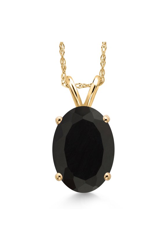 14K Yellow Gold Black Onyx Pendant Necklace for Women | 2.50 Cttw | Gemstone December Birthstone | Oval 10X8MM | With 18 inch Chain