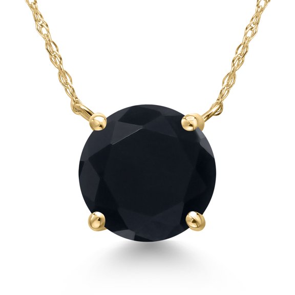 Gem Stone King 14K Yellow Gold Black Onyx Pendant Necklace for Women | 3.00 Cttw | Gemstone December Birthstone | Round 10MM | With 18 inch Chain