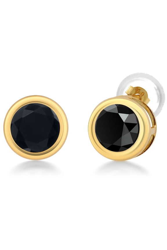 14K Yellow Gold Black Onyx Stud Earrings for Women Men | 0.92 Cttw | Gemstone December Birthstone | Round 5MM | Fine Jewelry Gifts for Her Mom Women Wife