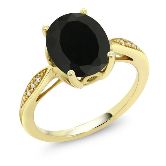 Gem Stone King 14K Yellow Gold Black Onyx and Diamond Engagement Ring for Women (2.54 Cttw, Gemstone Birthstone, Available in Size 5, 6, 7, 8, 9)