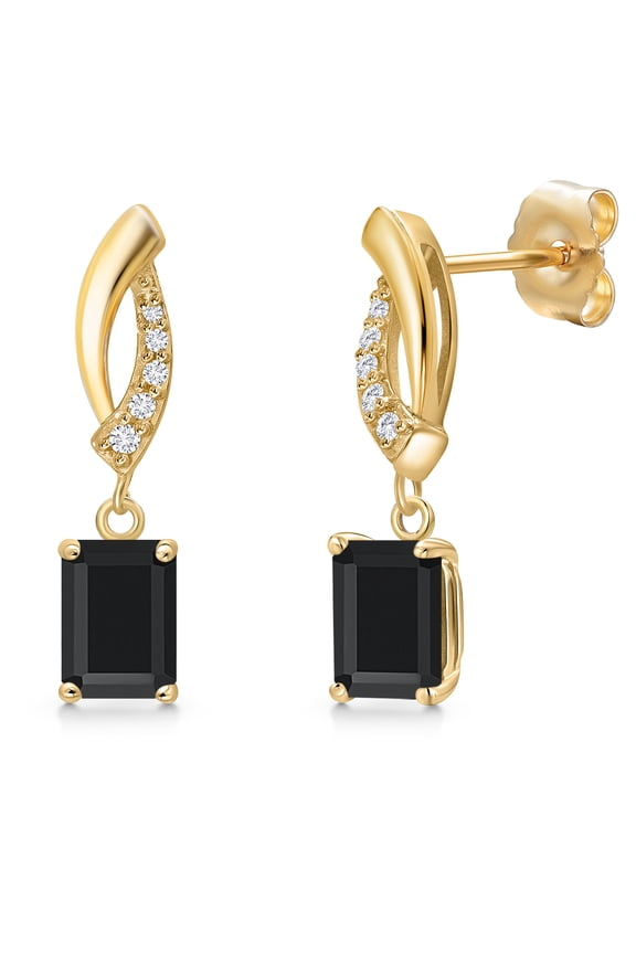 14K Yellow Gold Black Onyx and Lab Grown Diamond Earrings for Women | 1.17 Cttw | Gemstone December Birthstone | Octagon 6X4MM