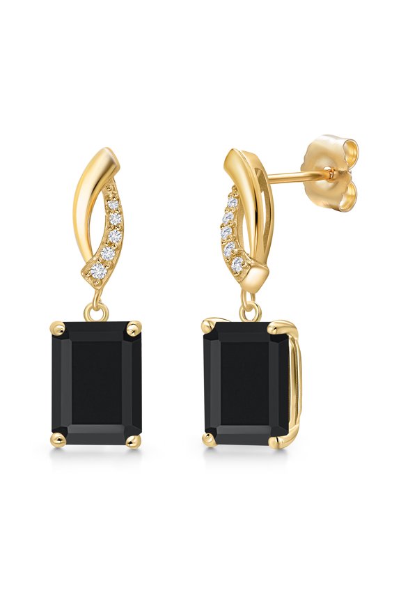 14K Yellow Gold Black Onyx and Lab Grown Diamond Earrings for Women | 4.25 Cttw | Gemstone December Birthstone | Octagon 9X7MM