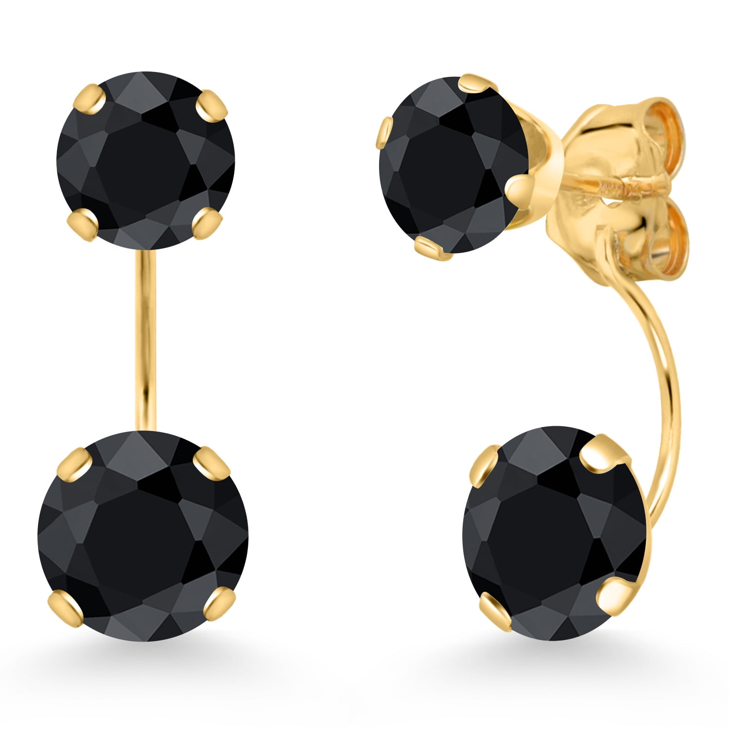 Gem Stone King 14K Yellow Gold Black Sapphire Stud Earrings for Women | 3.68 Cttw | Gemstone September Birthstone | Round 6MM