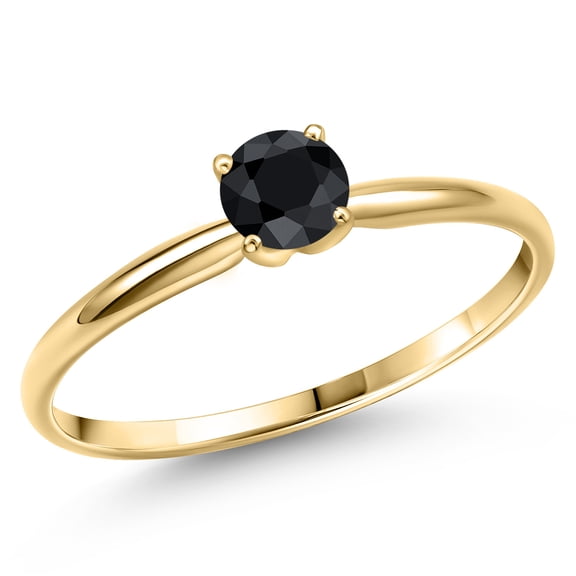 Gem Stone King 14K Yellow Gold Black Sapphire Engagement Ring for Women | 0.69 Cttw | Round 5MM | Gemstone September Birthstone | Size 7