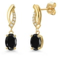 thumbnail image 1 of Gem Stone King 14K Yellow Gold Black Sapphire and Lab Grown Diamond Dangle Earrings for Women | 2.25 Cttw | Gemstone September Birthstone | Oval 7X5MM, 1 of 6