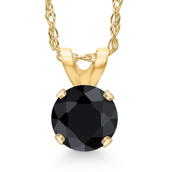 Gem Stone King 14K Yellow Gold Black Sapphire Pendant Necklace Form Women (0.69 Ct Round with 18 inch Chain)