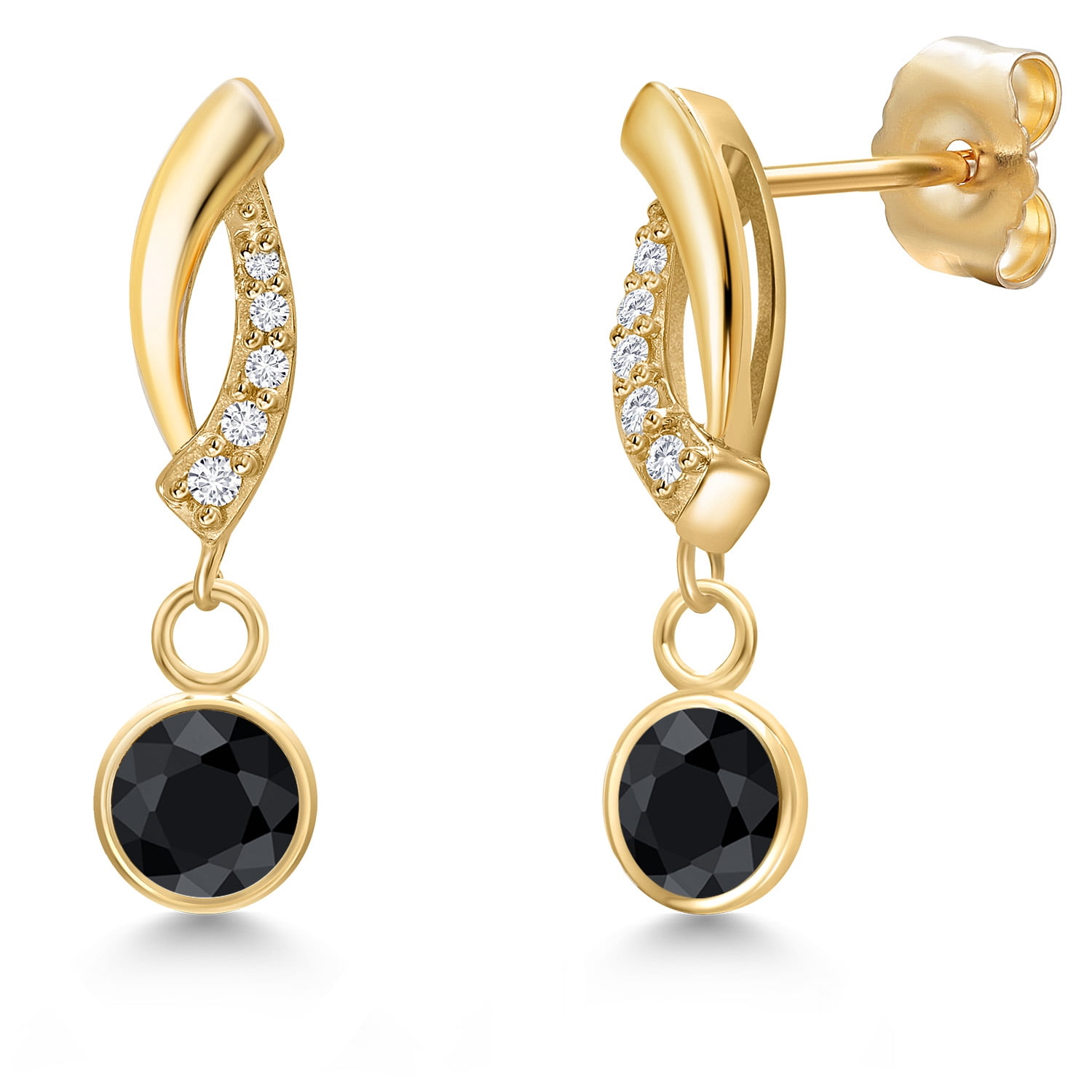 Gem Stone King 14K Yellow Gold Black Sapphire and Lab Grown Diamond Earrings for Women | 1.43 Cttw | Gemstone September Birthstone | Round 5MM