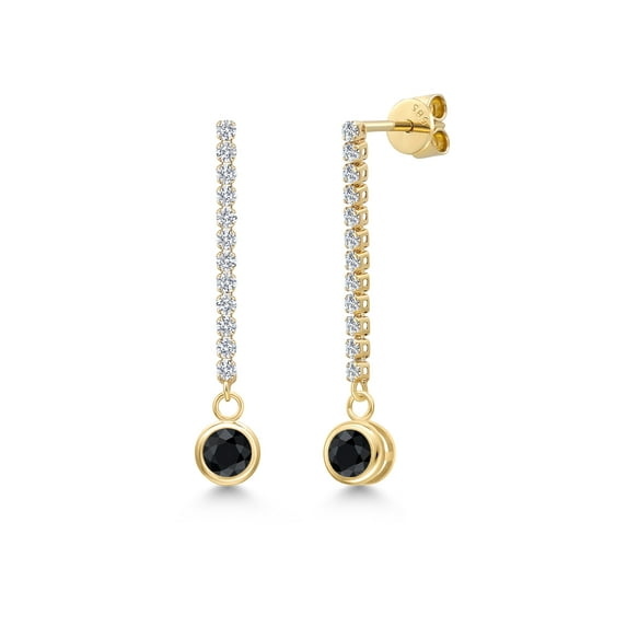 Gem Stone King 14K Yellow Gold Black Sapphire and Lab Grown Diamond Earrings for Women | 1.74 Cttw | Gemstone September Birthstone | Round 5MM