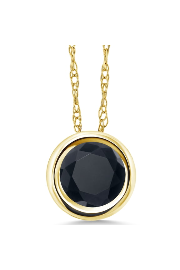 14K Yellow Gold Black Zirconia Pendant Necklace for Women (1.50 Cttw, Gemstone, Round 6MM, with 18 inch Chain)