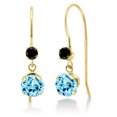 thumbnail image 1 of Gem Stone King 14K Yellow Gold Blue Apatite and Black Diamond French Wire Dangle Hook Earrings for Women (1.12 Cttw, Gemstone Birthstone, Round 5MM and 2.5MM), 1 of 2