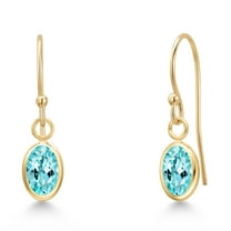 Gem Stone King 14K Yellow Gold Blue Apatite Earrings for Women | 1.05 Cttw | Gemstone Birthstone | Oval 6X4MM