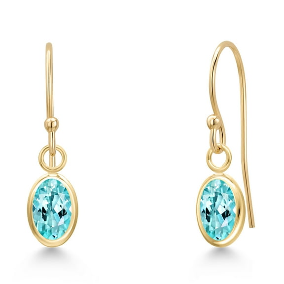Gem Stone King 14K Yellow Gold Blue Apatite Earrings for Women | 1.05 Cttw | Gemstone Birthstone | Oval 6X4MM
