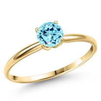 Gem Stone King 14K Yellow Gold Blue Apatite Engagement Ring for Women | 0.82 Cttw | Round 6MM | Gemstone Birthstone | Size 5