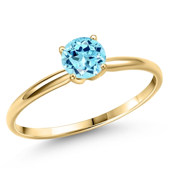 Gem Stone King 14K Yellow Gold Blue Apatite Engagement Ring for Women | 0.82 Cttw | Round 6MM | Gemstone Birthstone | Size 5