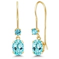 thumbnail image 1 of Gem Stone King 14K Yellow Gold Blue Apatite and Swiss Blue Topaz French Wire Dangle Earrings for Women (1.21 Cttw, Gemstone Birthstone, Oval 6X4MM and Round 2.5MM), 1 of 6