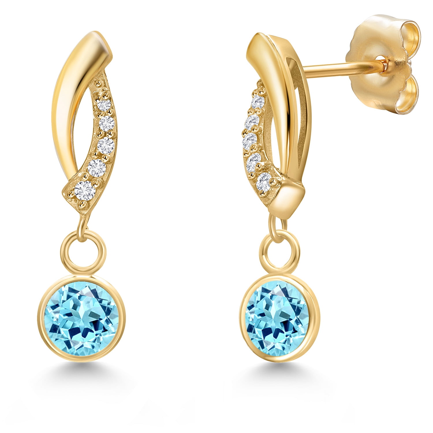 Gem Stone King 14K Yellow Gold Blue Apatite and Lab Grown Diamond Earrings for Women | 1.04 Cttw | Gemstone Birthstone | Round 5MM
