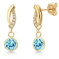 thumbnail image 1 of Gem Stone King 14K Yellow Gold Blue Apatite and Lab Grown Diamond Earrings for Women | 1.69 Cttw | Gemstone Birthstone | Round 6MM, 1 of 6