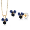 thumbnail image 1 of Gem Stone King 14K Yellow Gold Blue Created Sapphire and Black Onyx 3 Stone Pendant and Earrings Jewelry Set for Women (1.14 Cttw, Round 3MM, with 18 inch Chain), 1 of 3