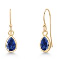 thumbnail image 1 of Gem Stone King 14K Yellow Gold Blue Created Sapphire Earrings for Women | 2.00 Cttw | Gemstone September Birthstone | Pear Shape 7X5MM, 1 of 6