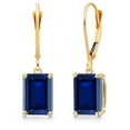 thumbnail image 1 of Gem Stone King 14K Yellow Gold Blue Created Sapphire Earrings for Women | 5.40 Cttw | Gemstone September Birthstone | Octagon 9X7MM, 1 of 6