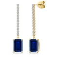thumbnail image 1 of Gem Stone King 14K Yellow Gold Blue Created Sapphire and Lab Grown Diamond Dangle Earrings for Women | 5.76 Cttw | Gemstone September Birthstone | Octagon 9X7MM, 1 of 6