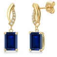 thumbnail image 1 of Gem Stone King 14K Yellow Gold Blue Created Sapphire and Lab Grown Diamond Earrings for Women | 3.05 Cttw | Gemstone September Birthstone | Octagon 8X6MM, 1 of 6