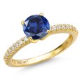 thumbnail image 1 of Gem Stone King 14K Yellow Gold Blue Created Sapphire and Lab Grown Diamond Engagement Ring for Women | 1.76 Cttw | Round 7MM | Gemstone September Birthstone | Size 5, 1 of 6