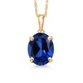 thumbnail image 1 of Gem Stone King 14K Yellow Gold Blue Created Sapphire Pendant Necklace | 3.30 Cttw | Gemstone September Birthstone | Oval 10X8MM | Gold Necklace for Women | With 18 inch Gold Chain, 1 of 6