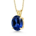 thumbnail image 1 of Gem Stone King 14K Yellow Gold Blue Created Sapphire Pendant Necklace for Women (5.00 Cttw, Gemstone September Birthstone, Oval 11X9MM, With 18 inch Chain), 1 of 4