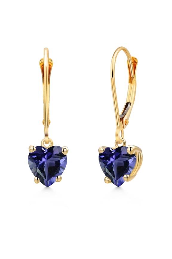 14K Yellow Gold Blue Iolite Earrings for Women | 1.16 Cttw | Gemstone Birthstone | Heart Shape 6MM