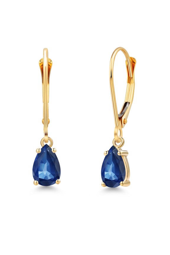 14K Yellow Gold Blue Kanchanaburi Sapphire Earrings for Women | 0.94 Cttw | Gemstone September Birthstone | Pear Shape 6X4MM