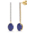 thumbnail image 1 of Gem Stone King 14K Yellow Gold Blue Lapis and Lab Grown Diamond Dangle Earrings for Women | 4.36 Cttw | Gemstone Birthstone | Oval 9X7MM, 1 of 6