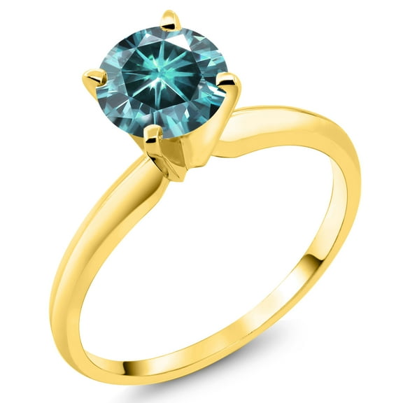Gem Stone King 14K Yellow Gold Blue Moissanite Solitaire Engagement Ring for Women (1.00 Cttw, Gemstone, Round 6.5MM, Size 9)