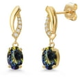 thumbnail image 1 of Gem Stone King 14K Yellow Gold Blue Mystic Topaz and Lab Grown Diamond Dangle Earrings for Women | 1.95 Cttw | Gemstone November Birthstone | Oval 7X5MM, 1 of 6