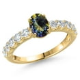 thumbnail image 1 of Gem Stone King 14K Yellow Gold Blue Mystic Topaz and Lab Grown Diamond Engagement Ring for Women | 1.60 Cttw | Oval 7X5MM | Gemstone November Birthstone | Size 9, 1 of 6